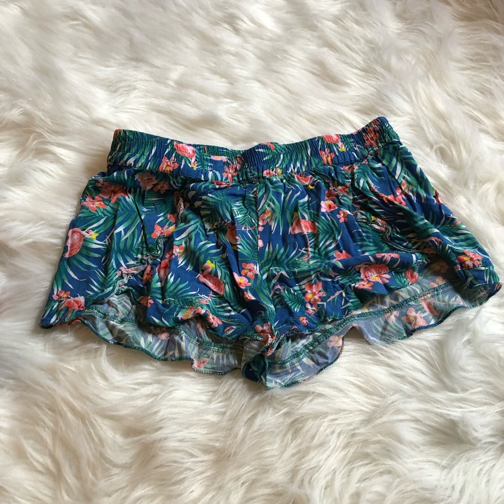 Chelsea and Violet flamingo shorts, spandex waist